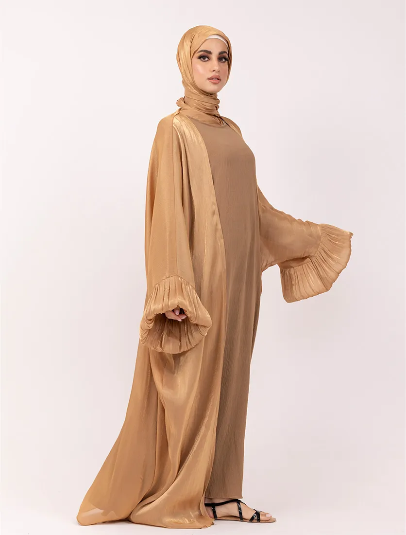 Camel Open Organza Kaftan Set